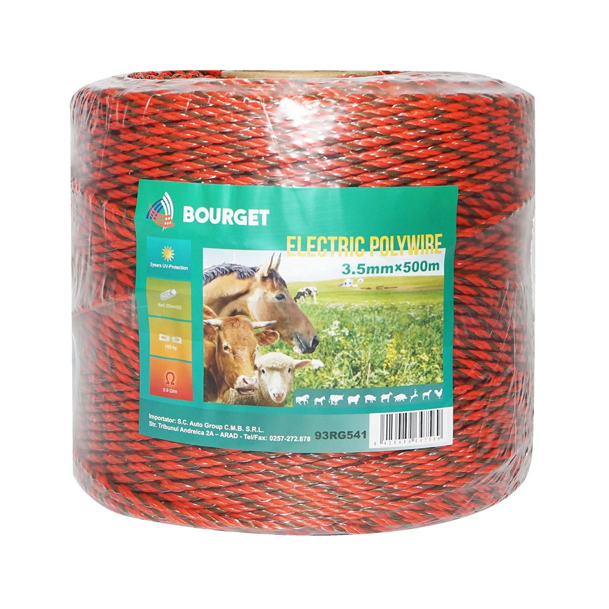 Rola fir portocaliu-negru fi 3.5mm 6x0.25mm SS, 500m gard electric, rezistenta 0.9 Ohm Bourget